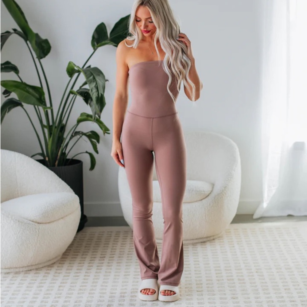 Mono B Mauve Strapless Jumpsuit